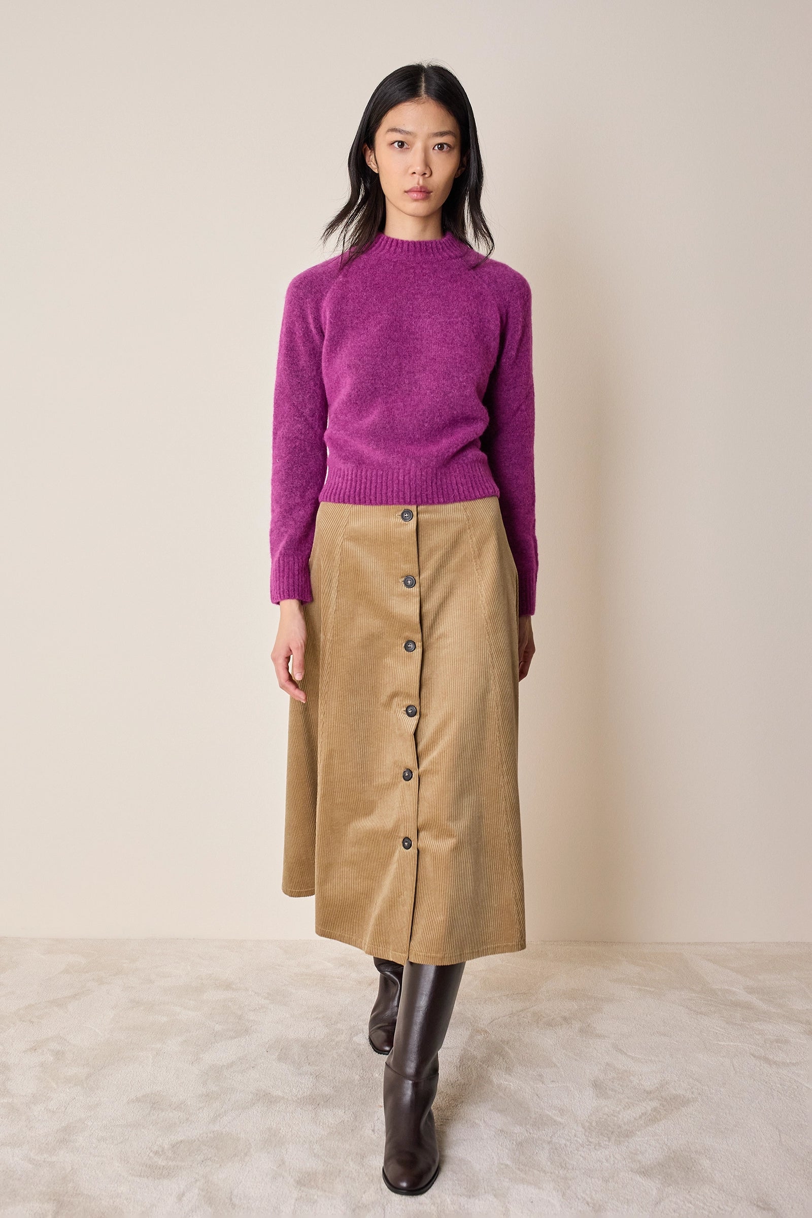 Long corduroy skirt with buttons