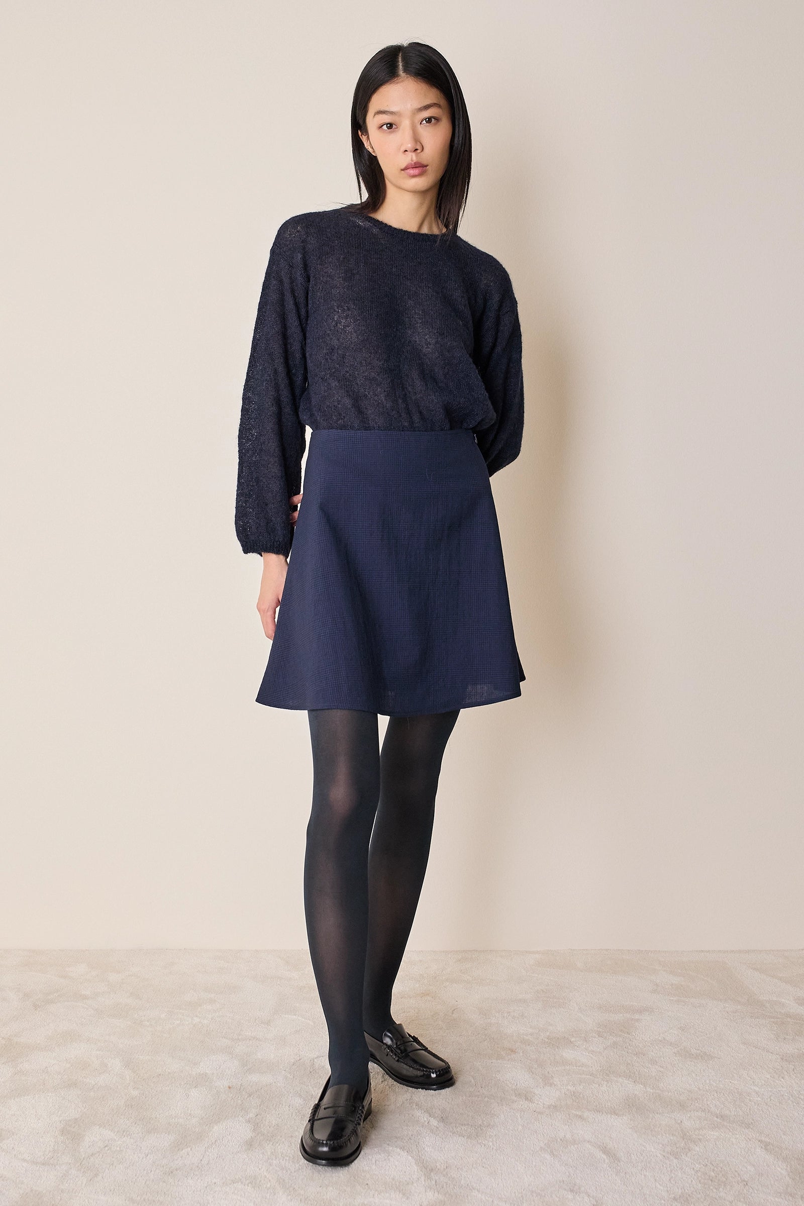 Flared wool miniskirt