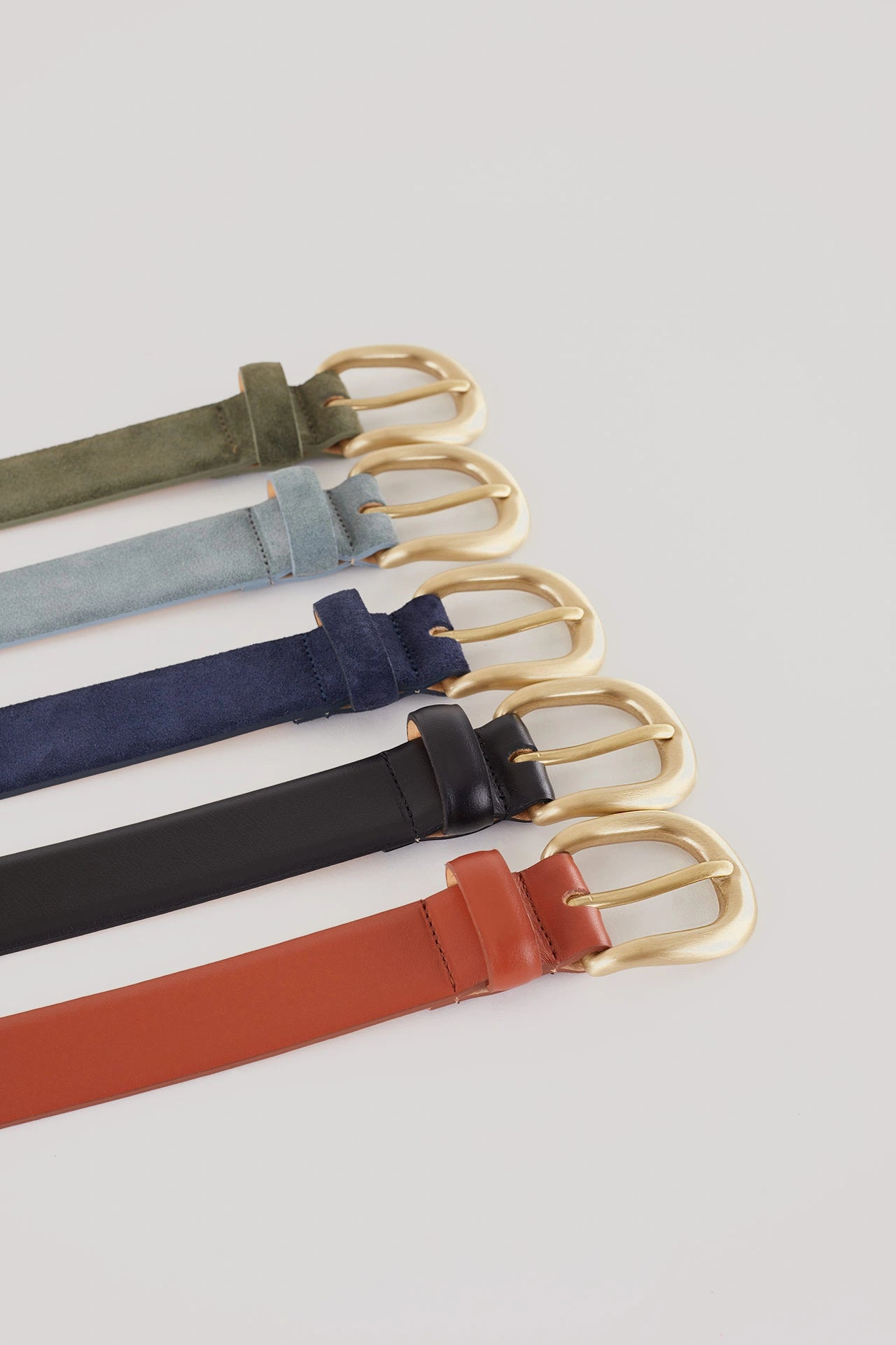 Leather belt with crescent moon buckle