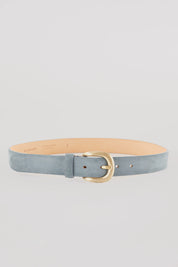 Leather belt with crescent moon buckle