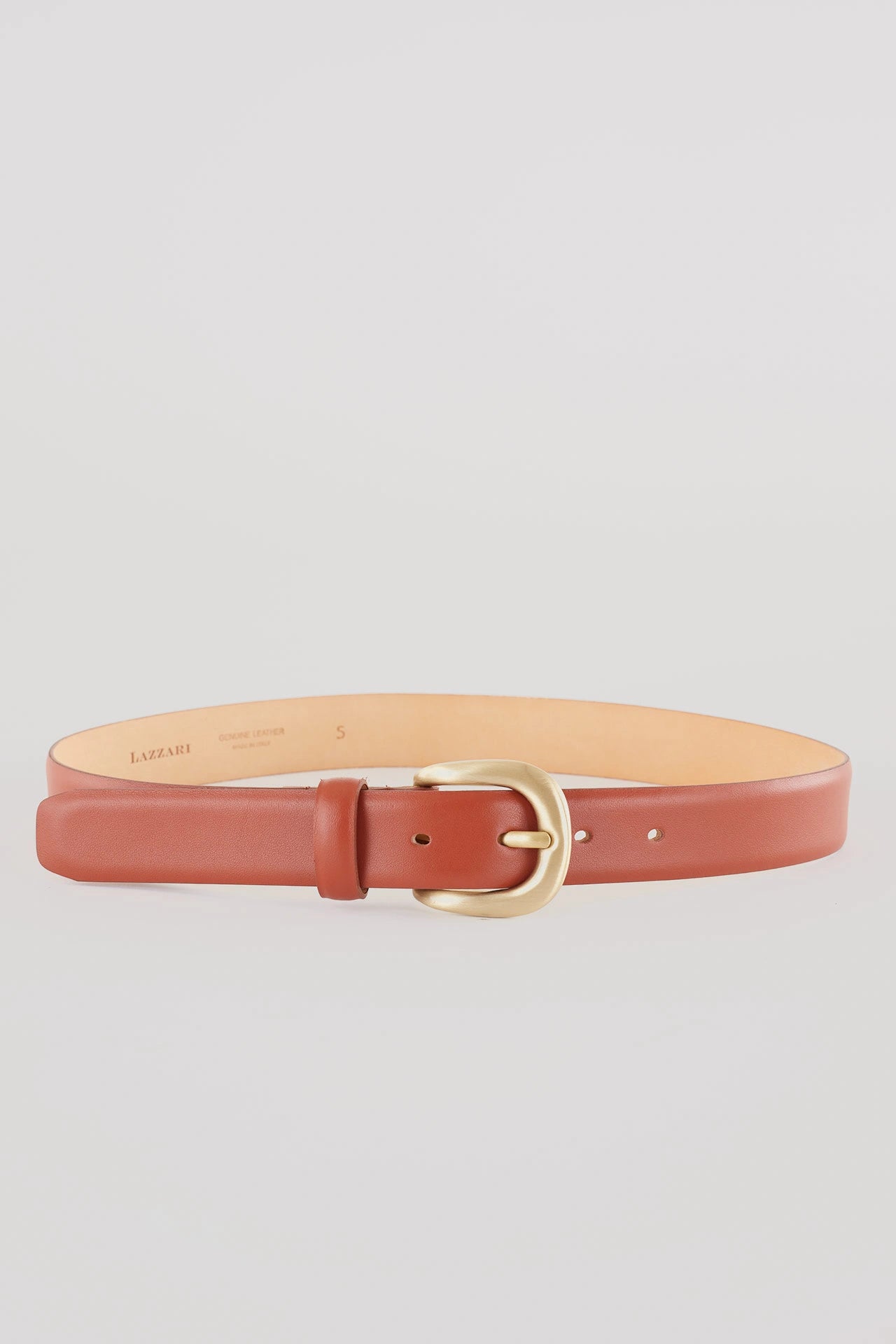 Leather belt with crescent moon buckle