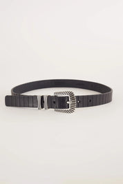 Laser printed leather belt with decorated buckle