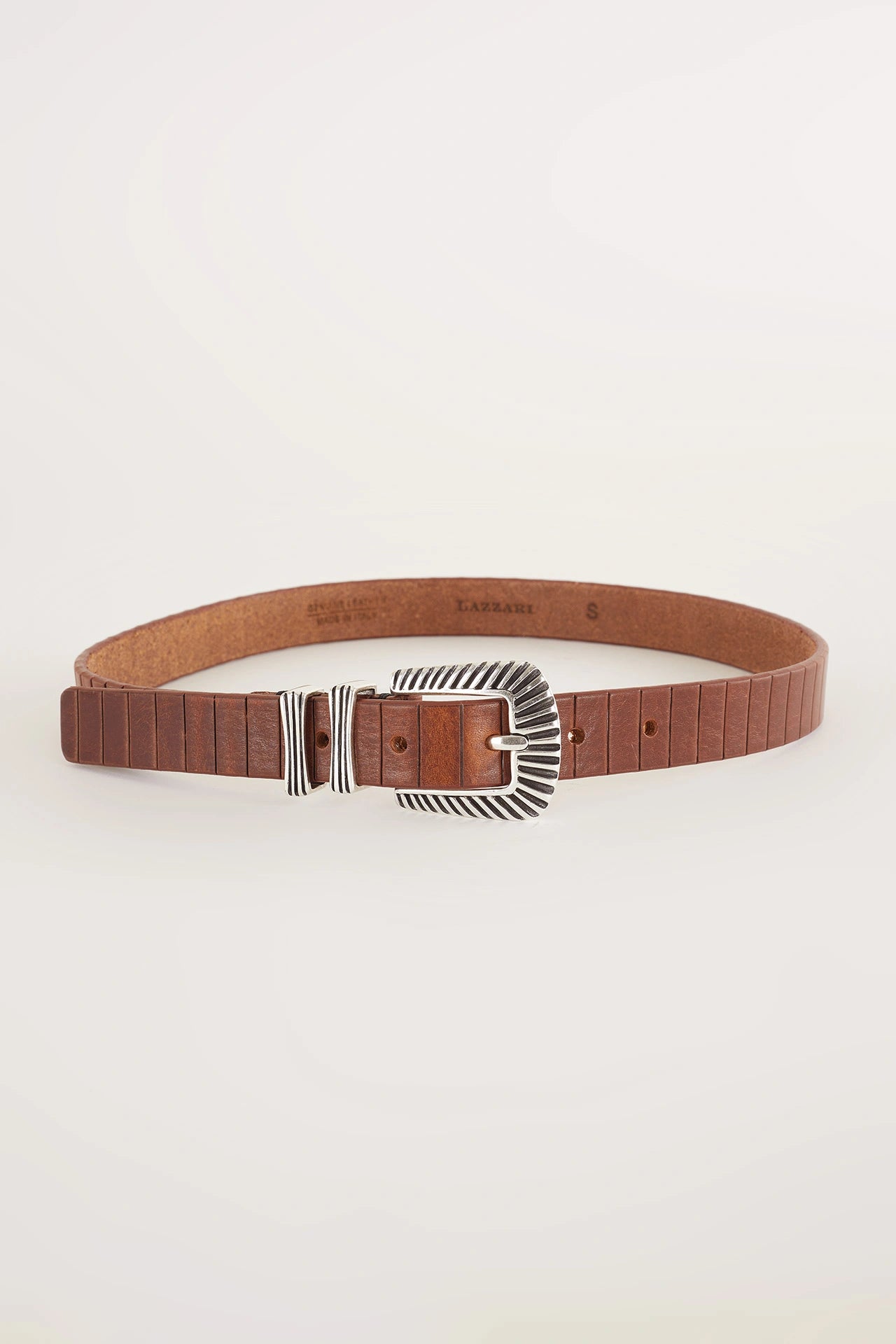 Laser printed leather belt with decorated buckle