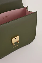 Rectangular shoulder bag with push-lock fastening