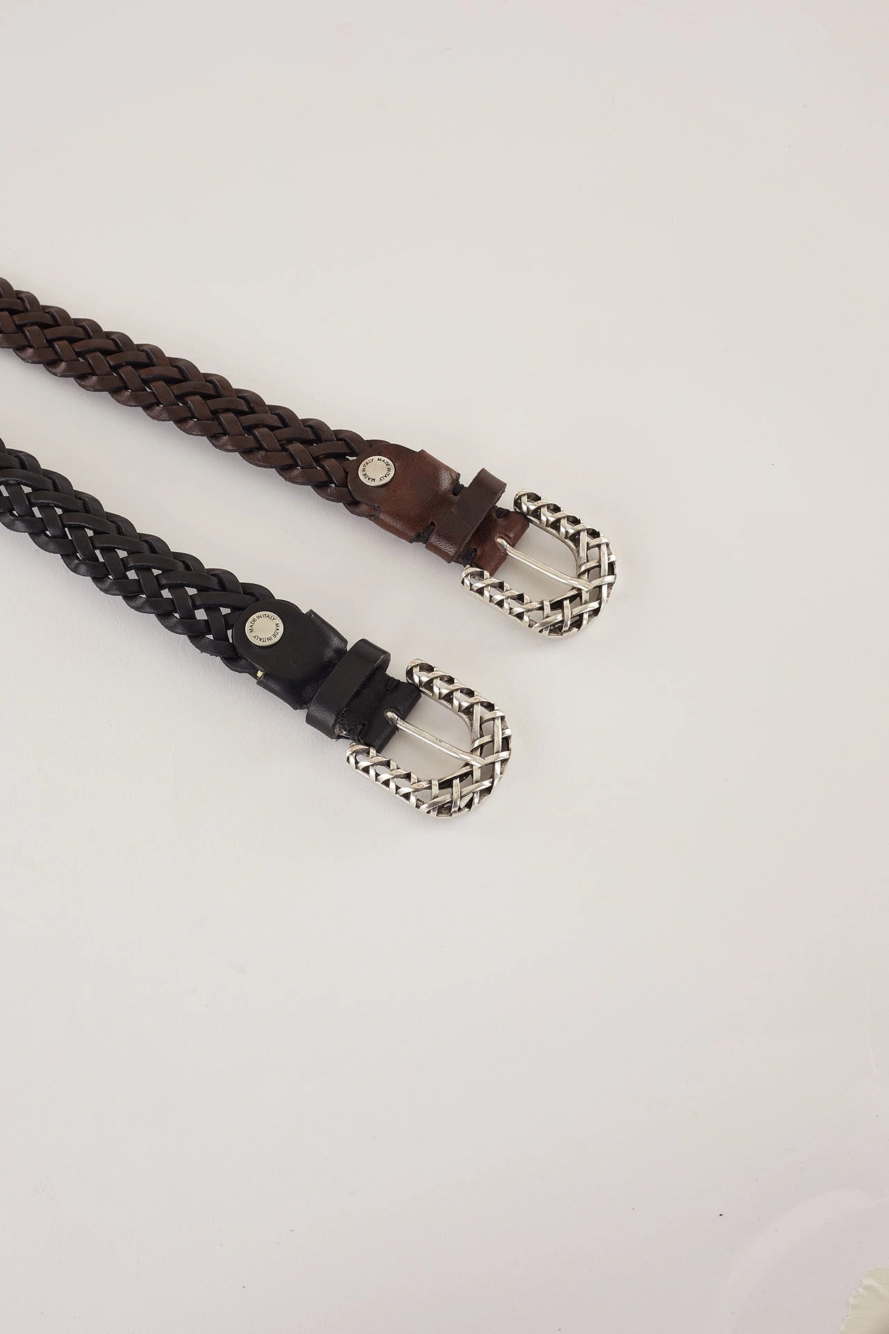 Woven leather belt