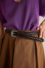 Woven leather belt