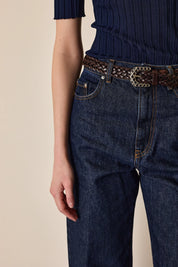 Woven leather belt