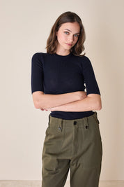 Short-sleeved wool crewneck
