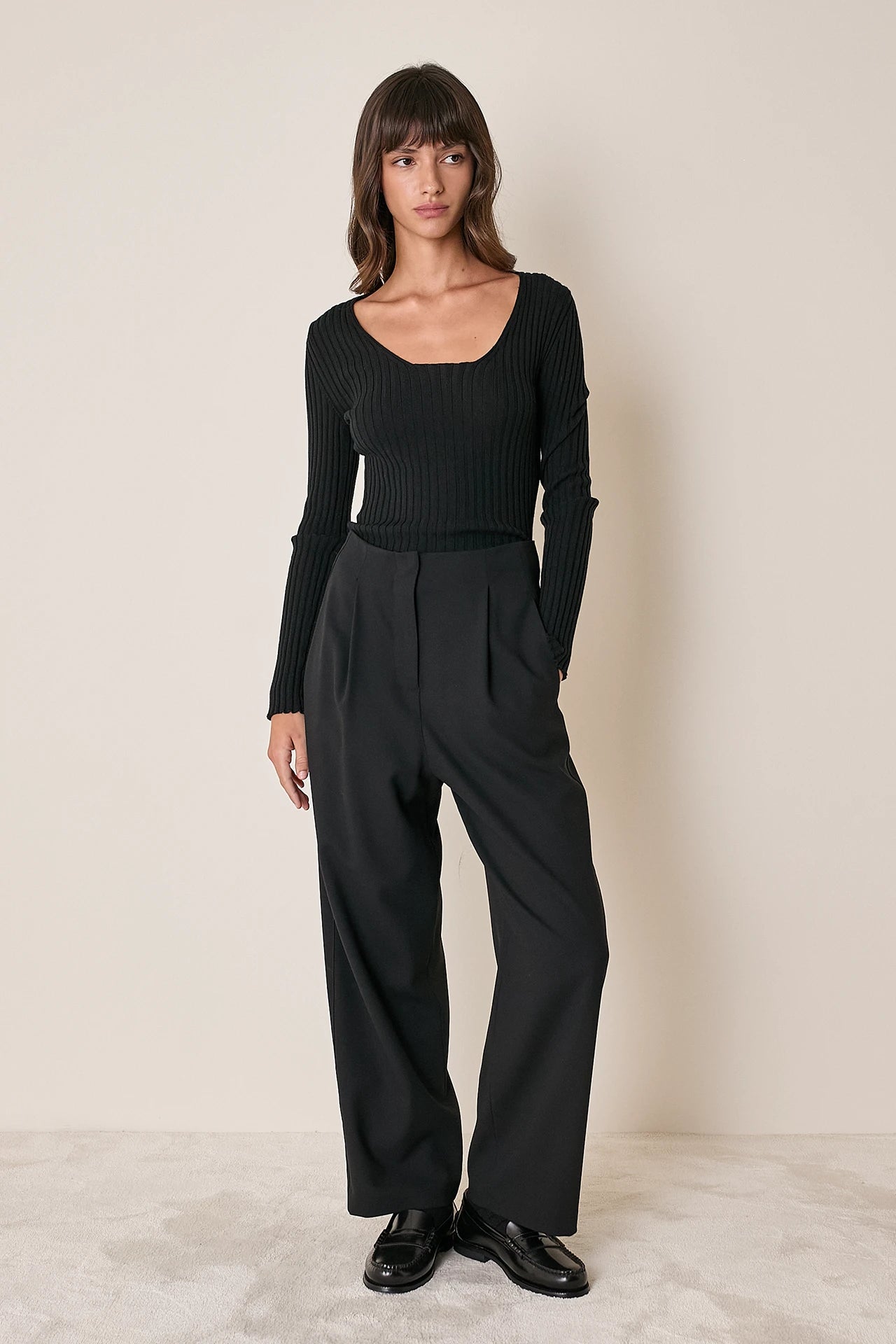 Ribbed scoop neck jumper in extra fine merino wool