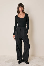 Ribbed scoop neck jumper in extra fine merino wool