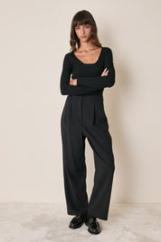 Ribbed scoop neck jumper in extra fine merino wool