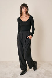 Ribbed scoop neck jumper in extra fine merino wool