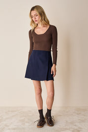 Ribbed scoop neck jumper in extra fine merino wool