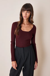 Ribbed scoop neck jumper in extra fine merino wool