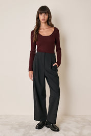 Ribbed scoop neck jumper in extra fine merino wool