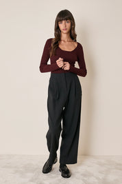 Ribbed scoop neck jumper in extra fine merino wool