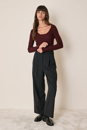 Ribbed scoop neck jumper in extra fine merino wool