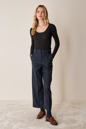 Ribbed scoop neck jumper in extra fine merino wool