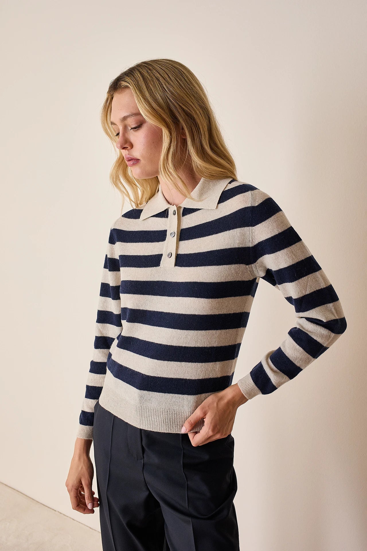 Knitted striped polo