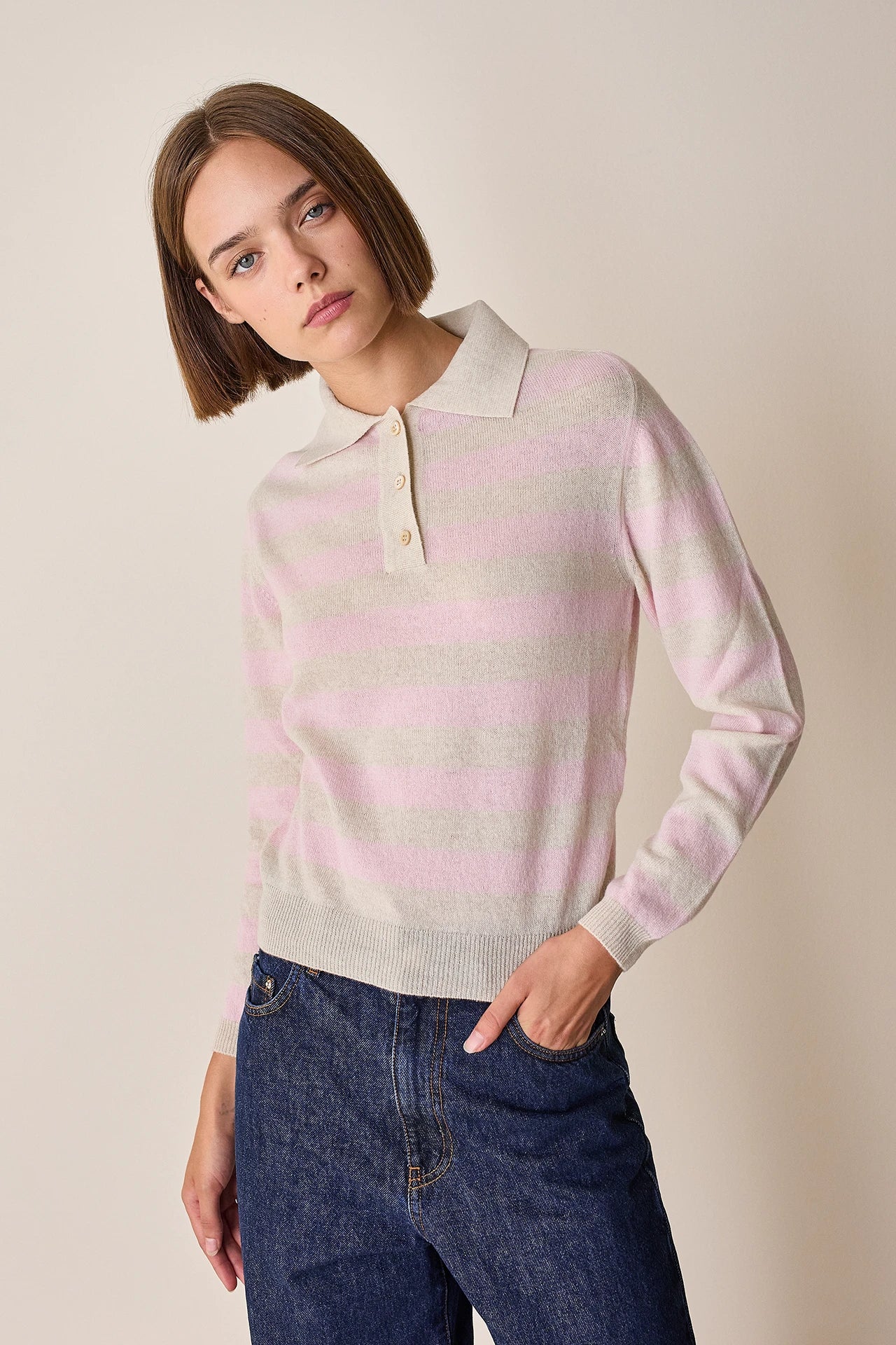 Knitted striped polo