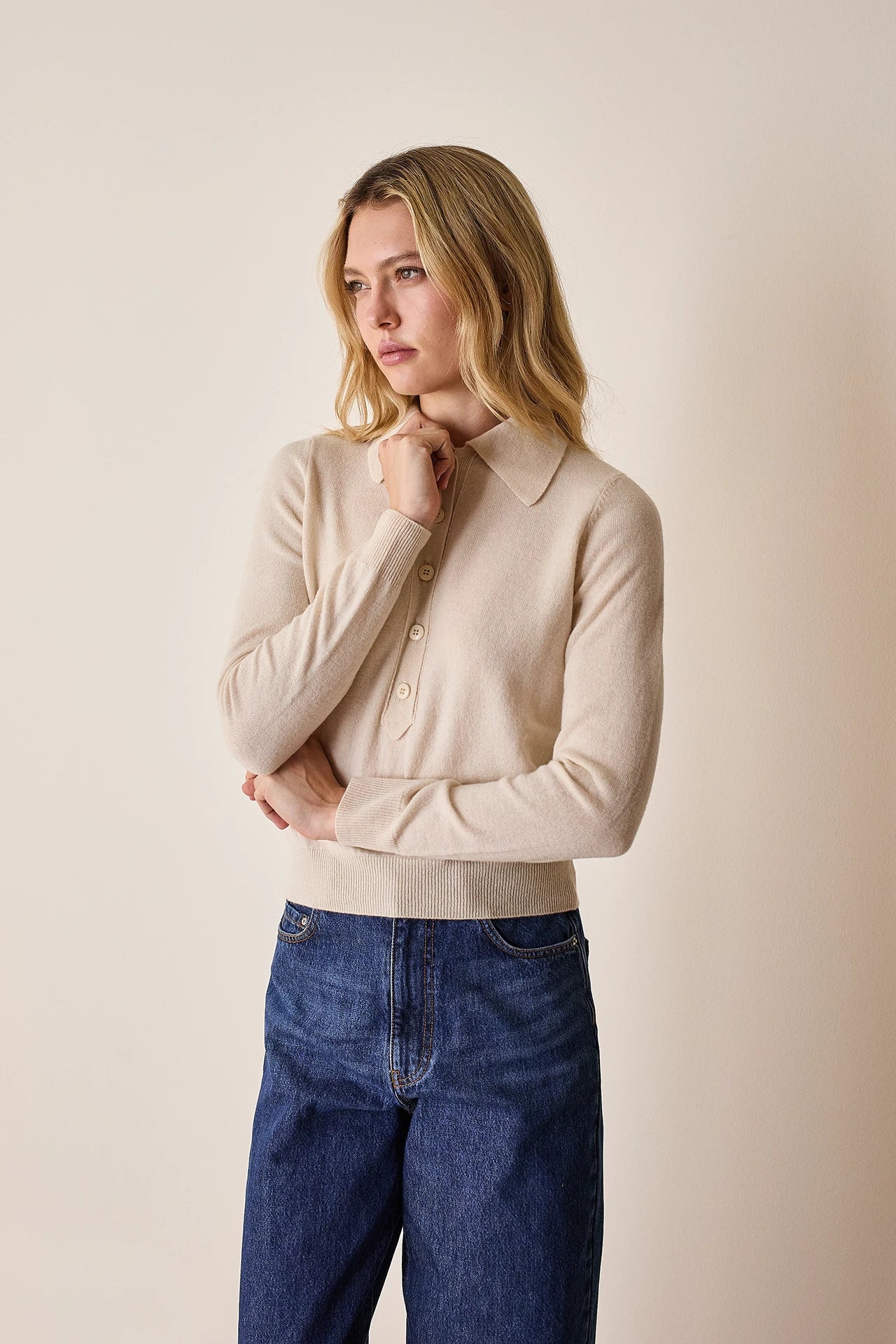 Polo in lana e cashmere con maxi colletto