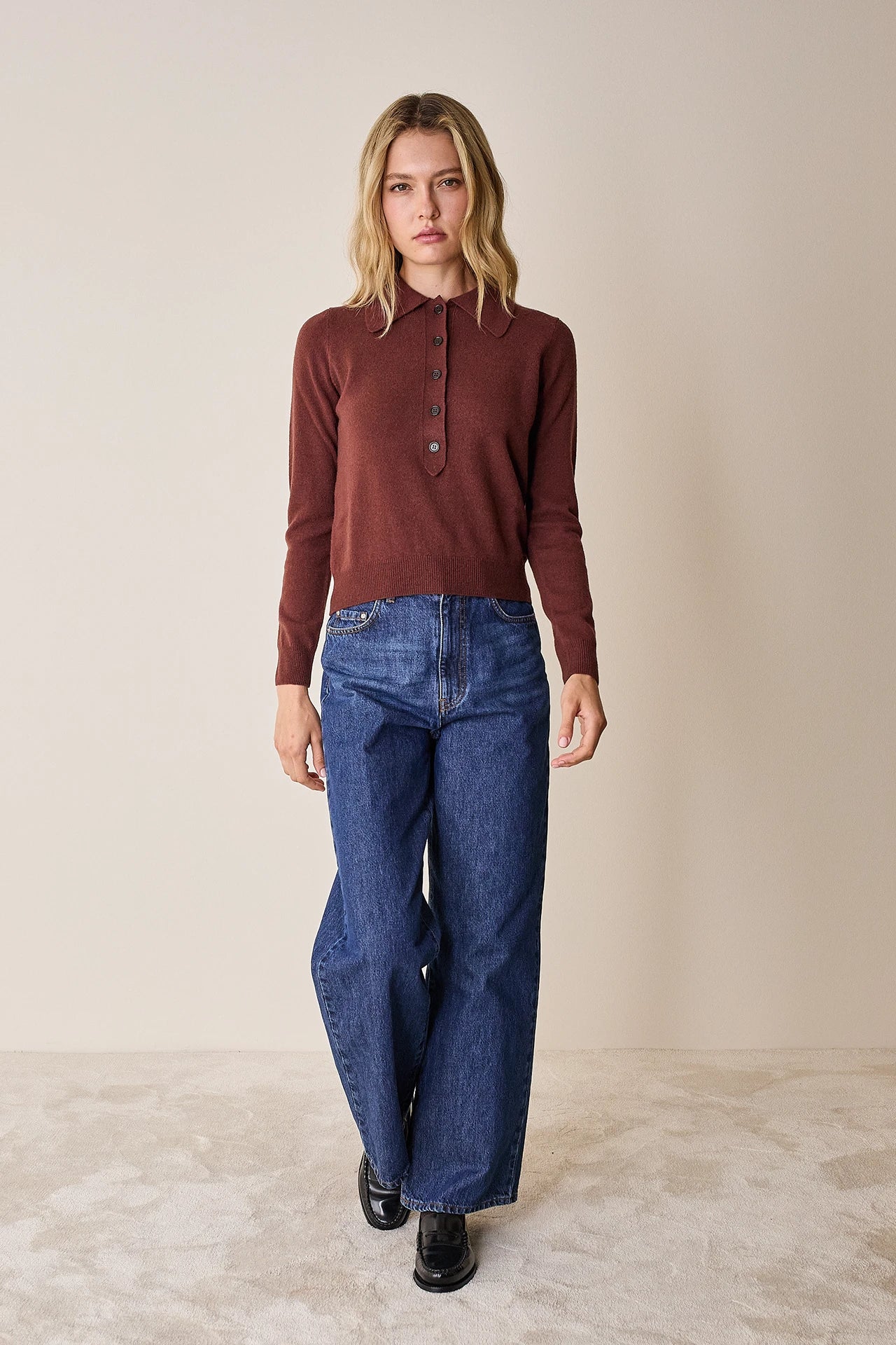 Polo in lana e cashmere con maxi colletto