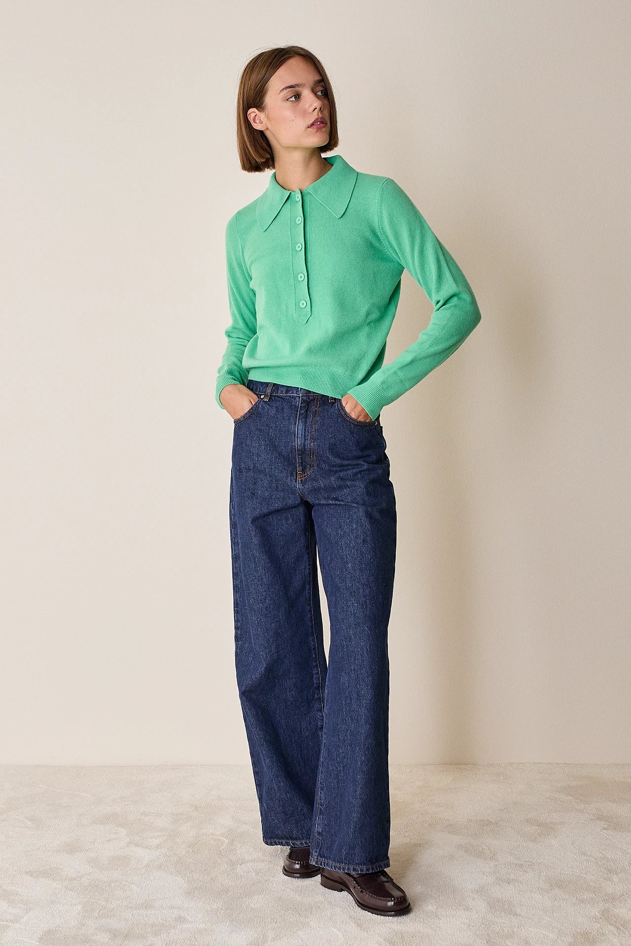 Polo in lana e cashmere con maxi colletto