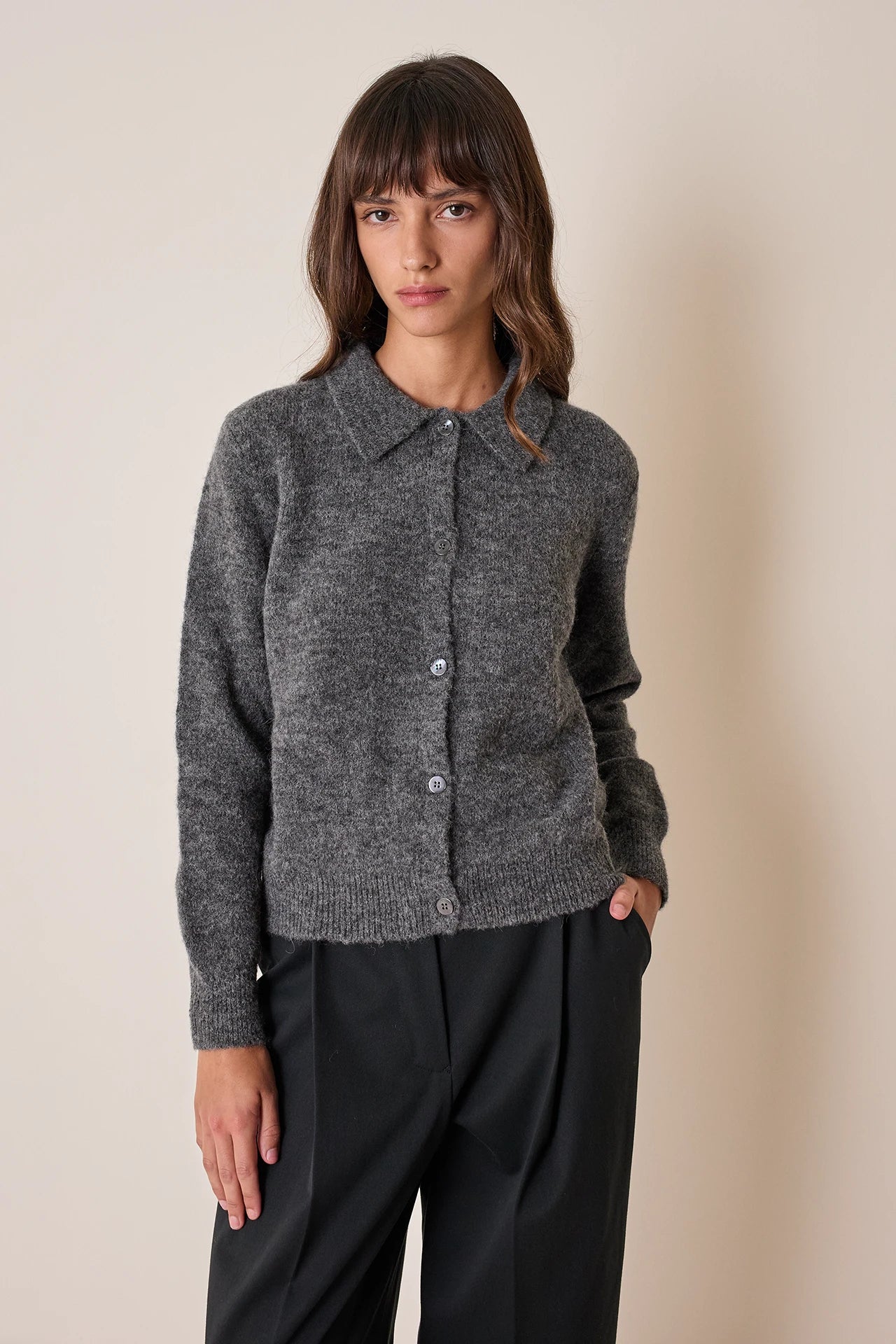 Polo-collar cardigan