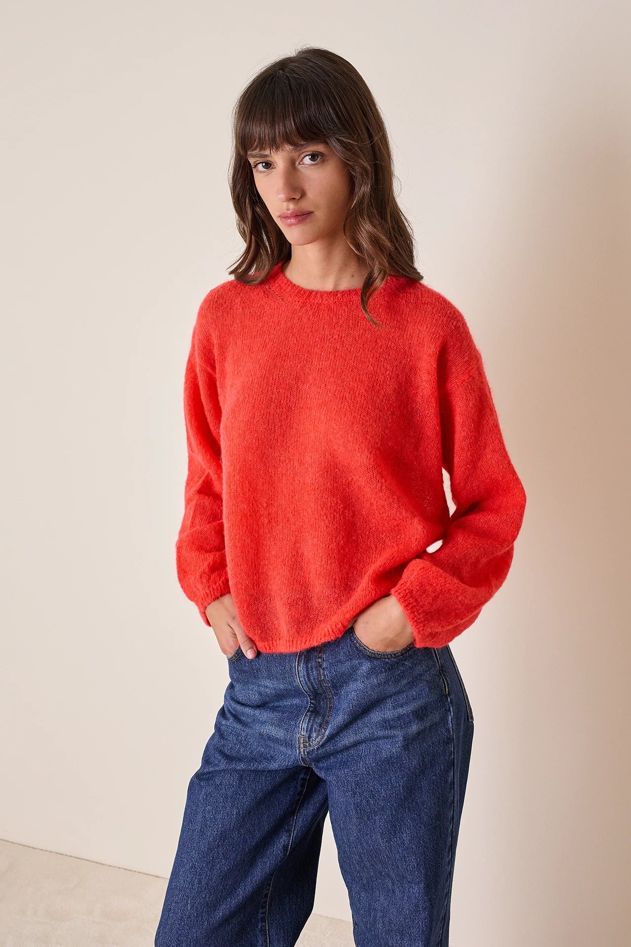 Maglia girocollo in mohair e baby alpaca