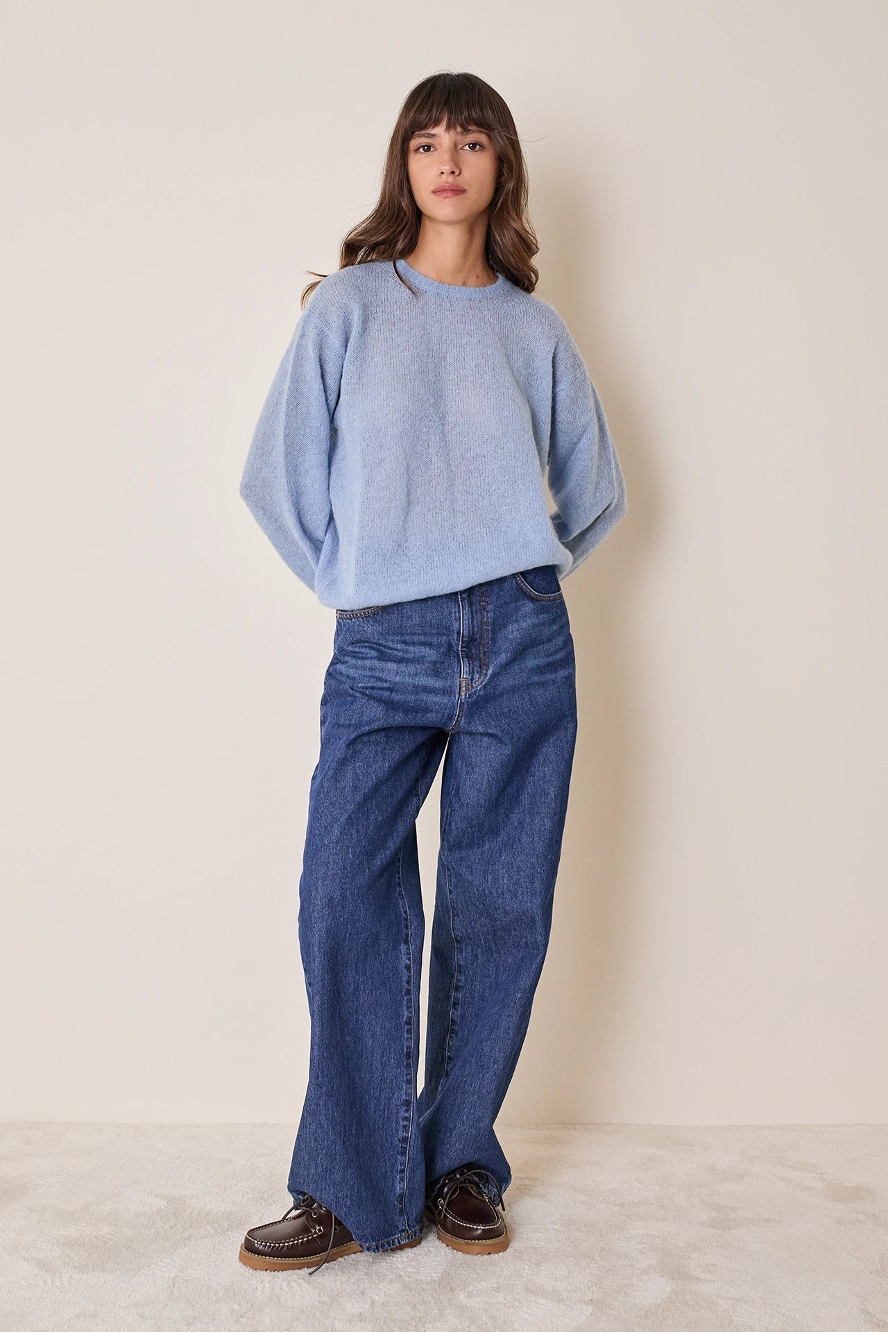 Maglia girocollo in mohair e baby alpaca