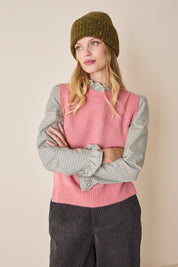 Buttoned mélange yarn beanie