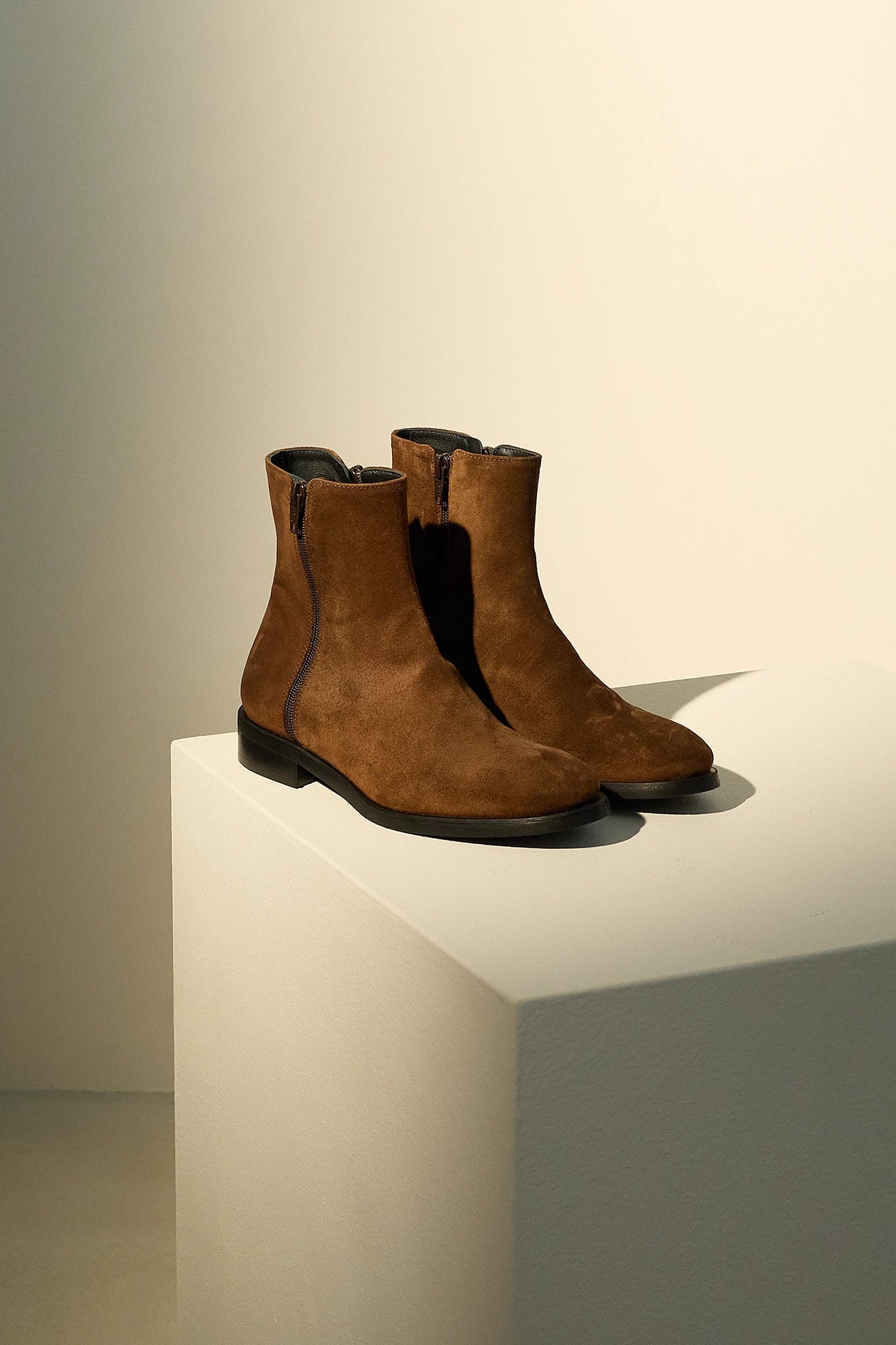 Suede ankle boots with double zip