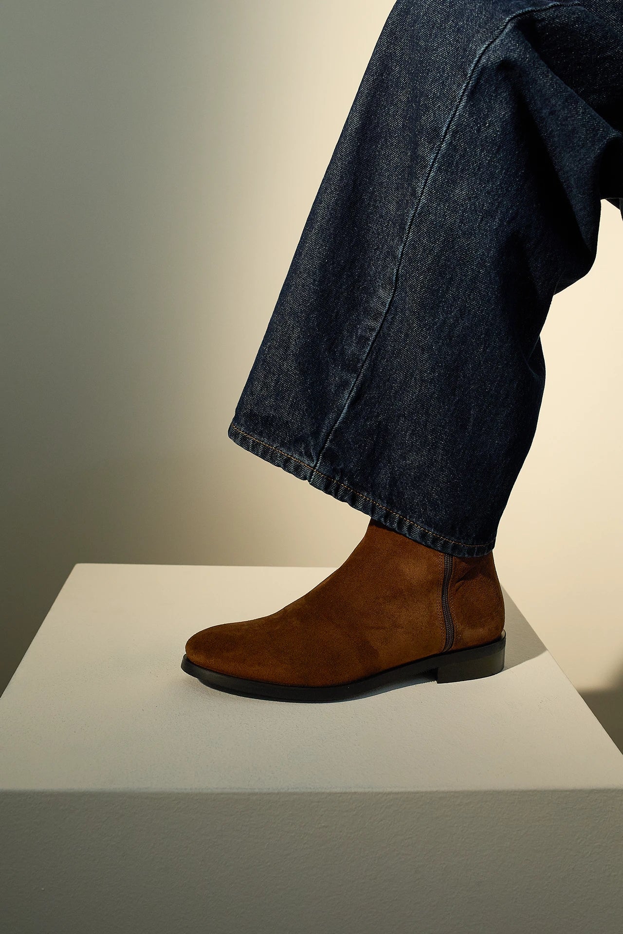 Suede ankle boots with double zip
