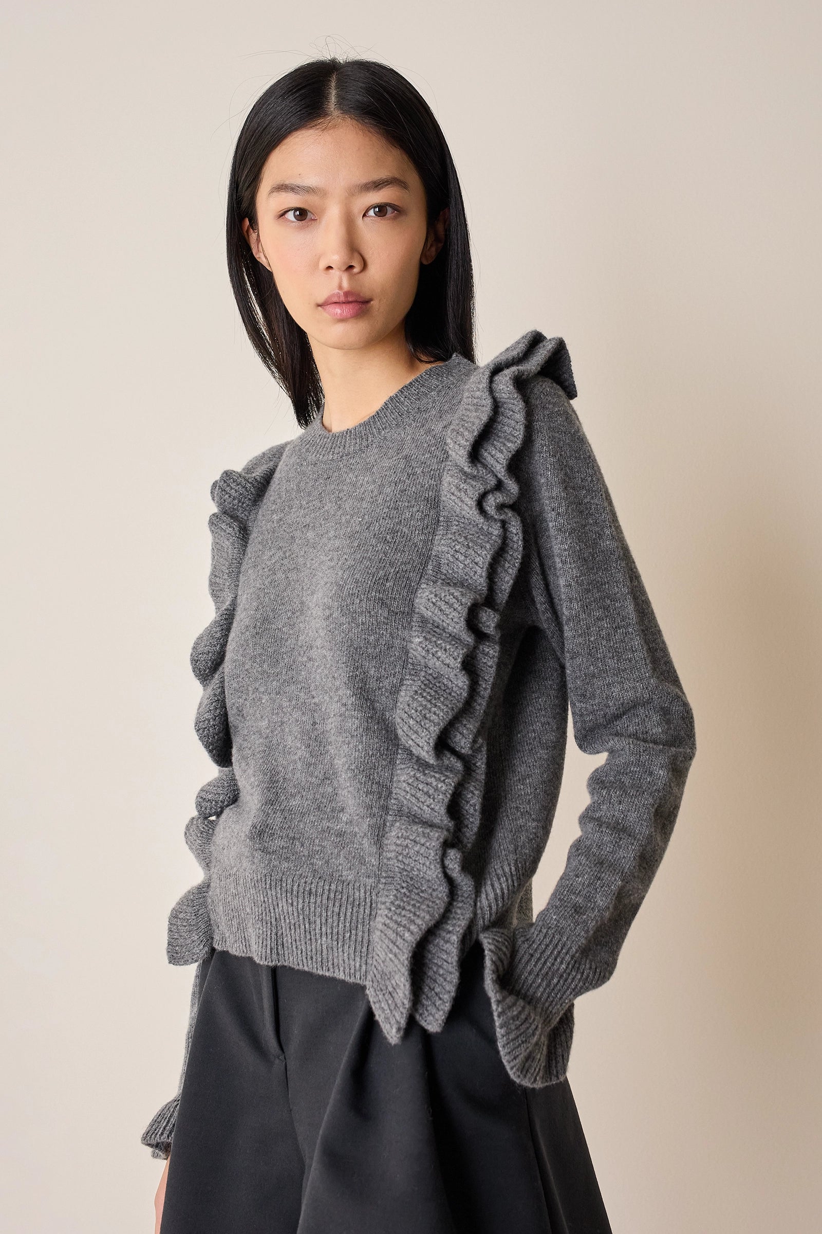 Wool sweater with maxi ruffles