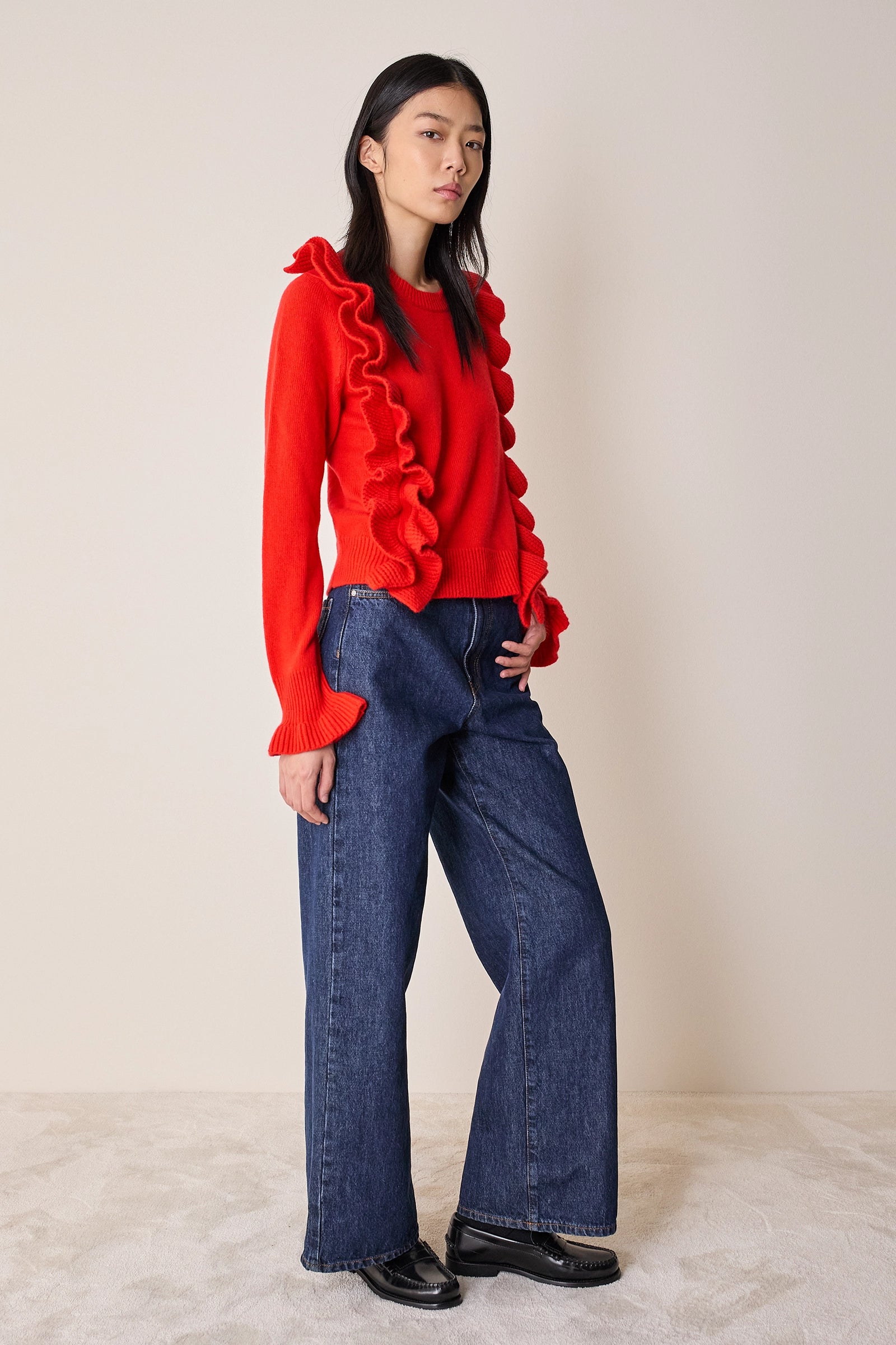 Wool sweater with maxi ruffles