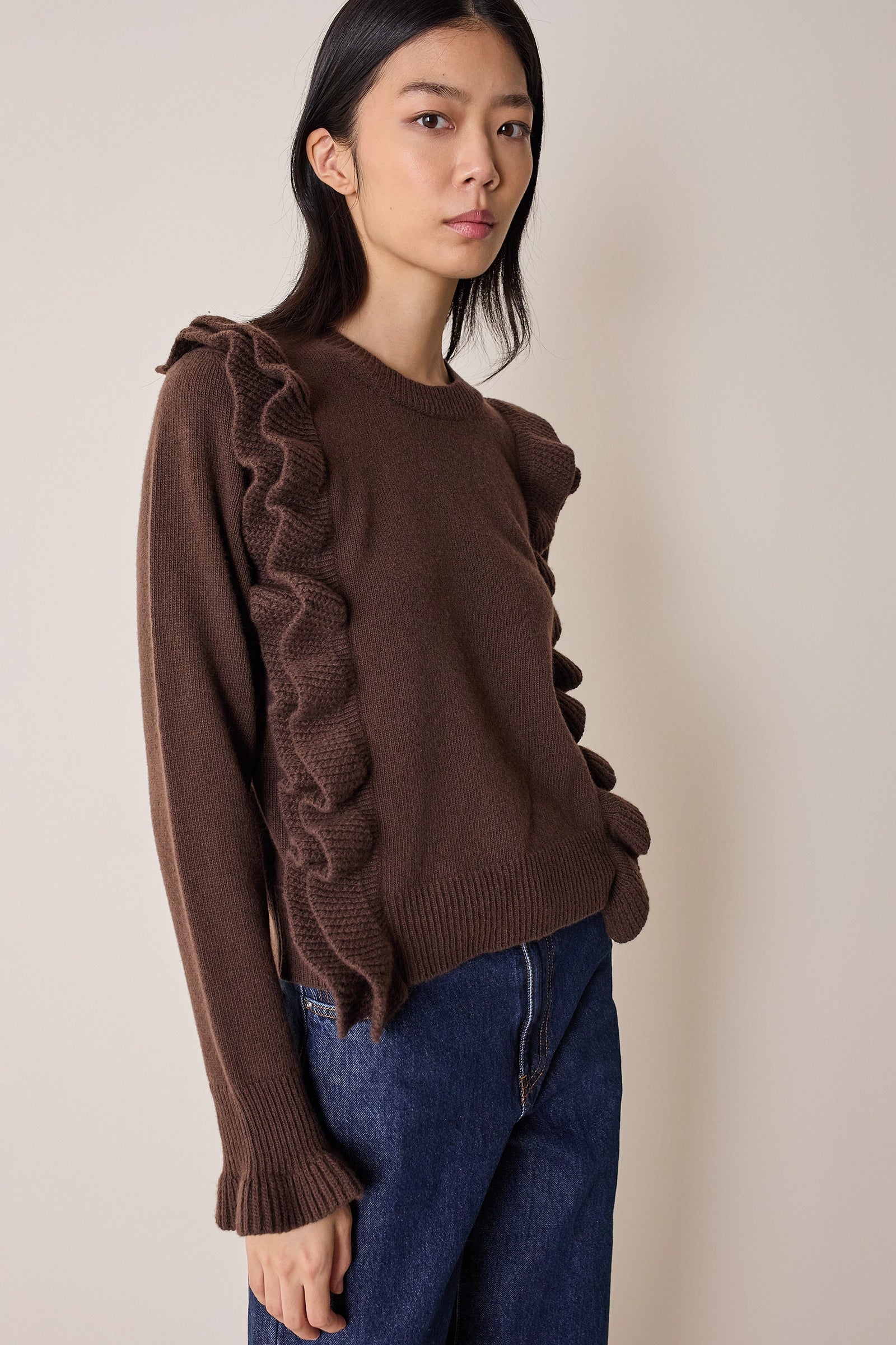 Wool sweater with maxi ruffles