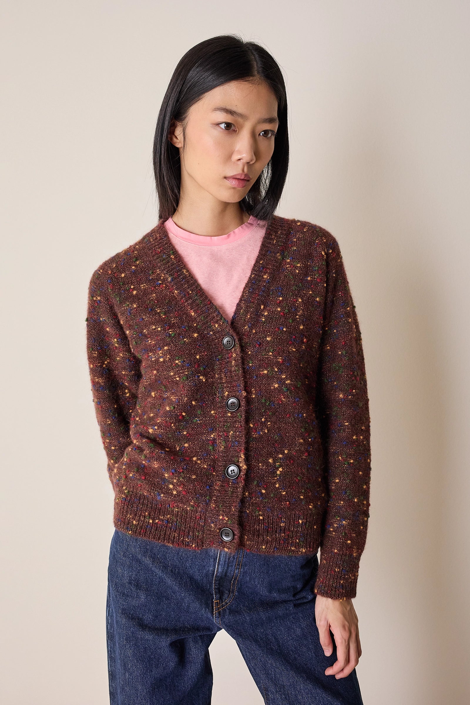 Buttoned mélange yarn cardigan