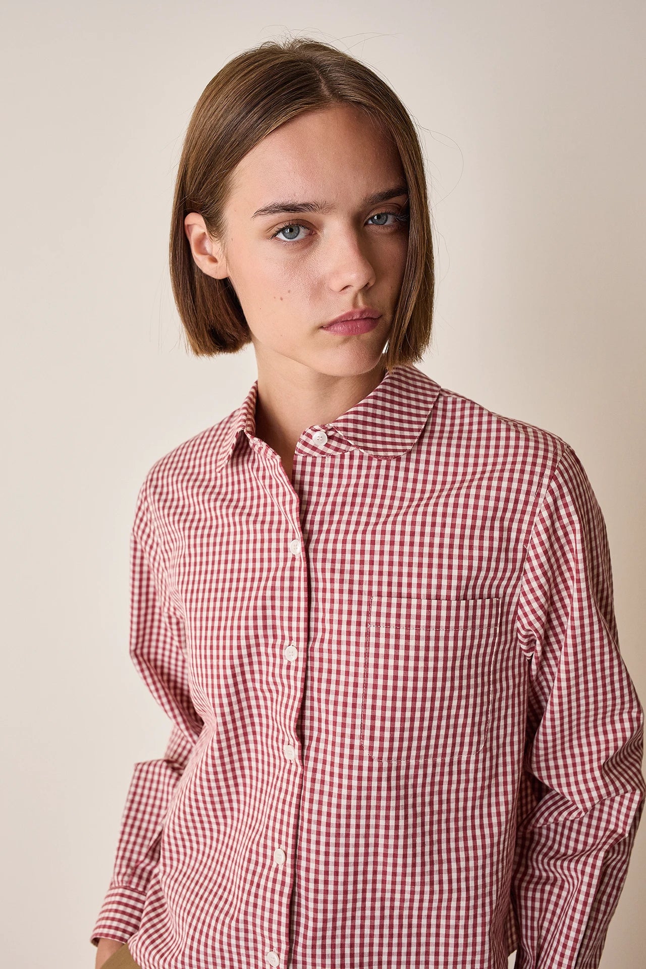 Camicia in cotone con colletto stondato