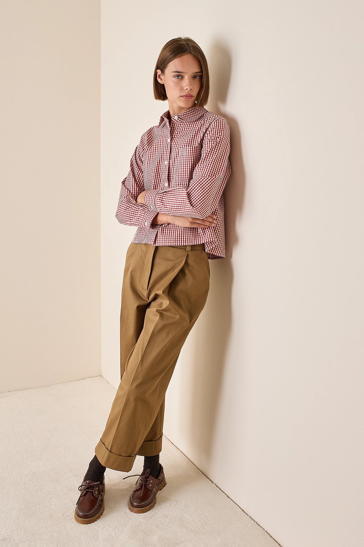 Camicia in cotone con colletto stondato