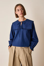 Sailor top in cotone con profili in velluto