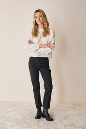 Top in lino e cotone con inserti ricamati