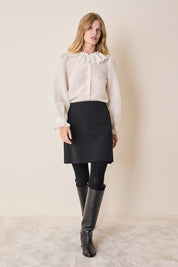 Silk shirt with ruffled collar