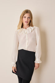 Silk shirt with ruffled collar