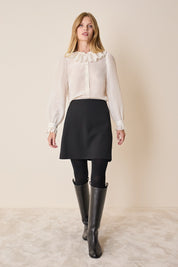Silk shirt with ruffled collar