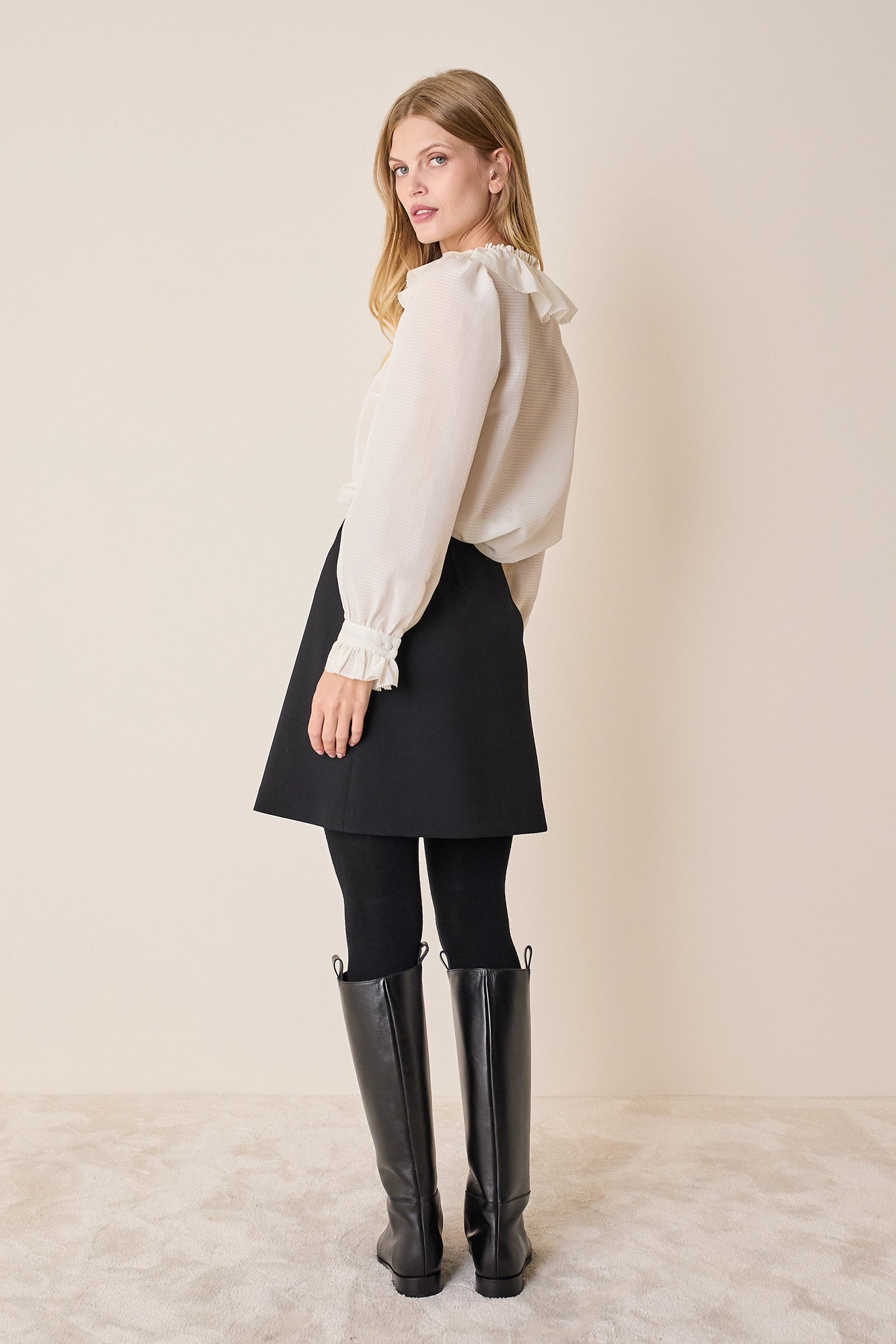 Silk shirt with ruffled collar