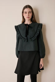 Top tartan con maxi colletto