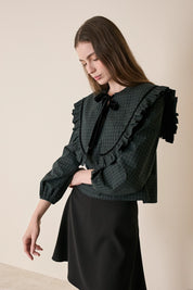 Top tartan con maxi colletto