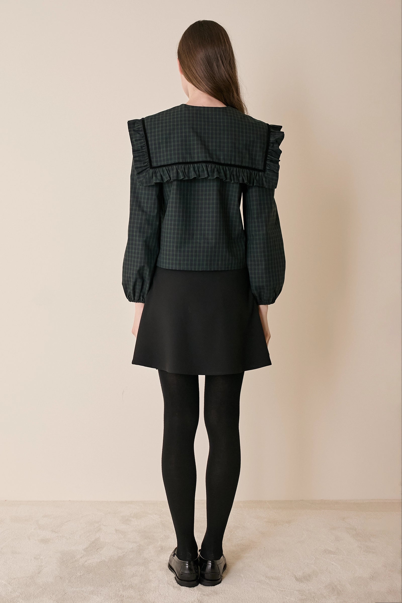 Top tartan con maxi colletto