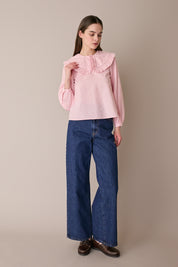 Top in lino e cotone con maxi colletto