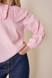 Linen and cotton top with maxi collar
